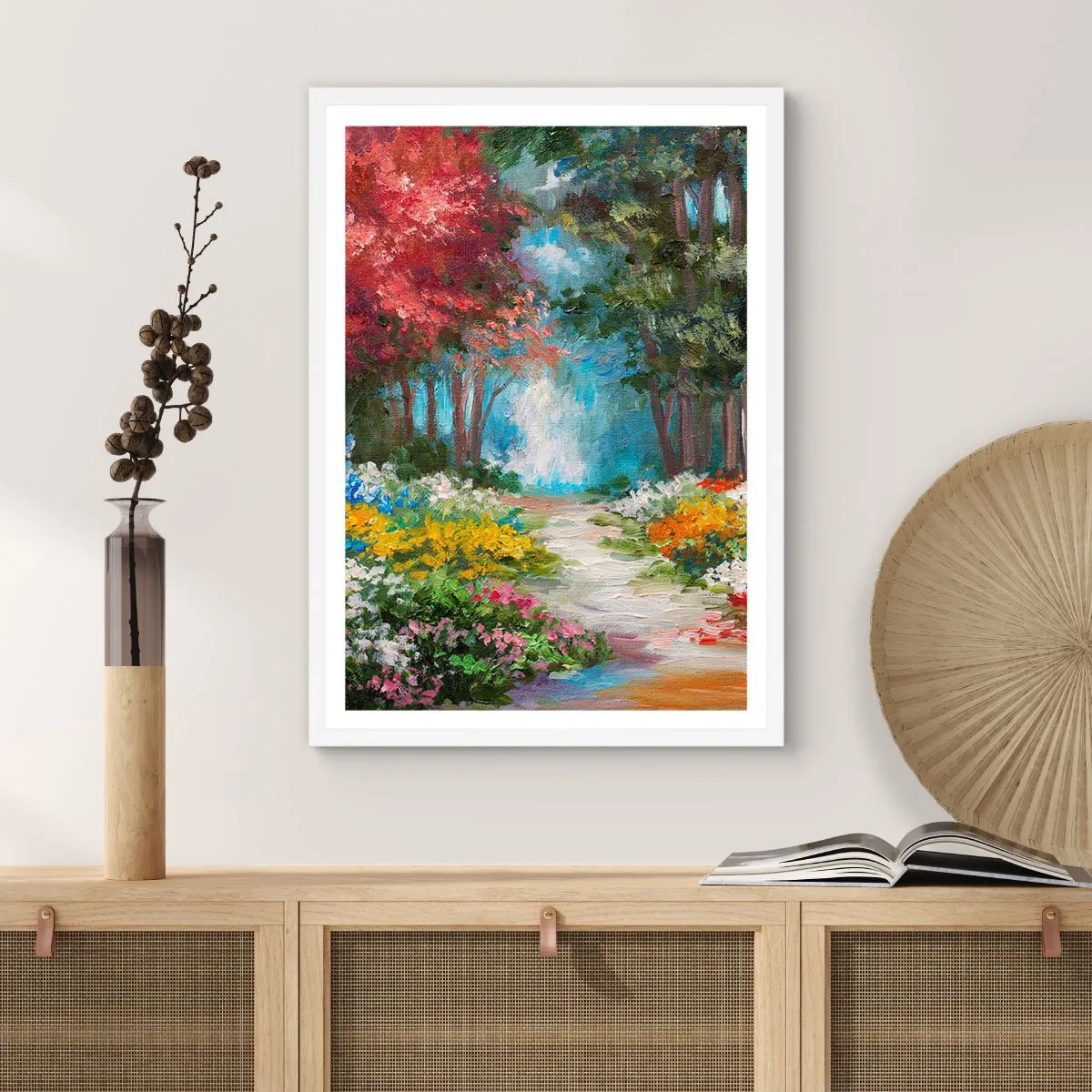 Poster in einem weißen Rahmen - Waldgarten, Blumenwald - 30x40 cm