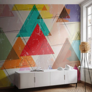 Fototapete Premium Sand - Drei mal drei - Abstraktion, Stück, Dreiecke - 300x210 cm