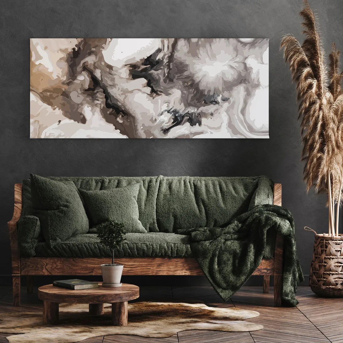 Bild auf Leinwand - Leinwandbild - Abstraktes Muster in Braun- und Weißtönen - 140x50cm - Die Geburt einer Galaxie - Moderne Wanddekoration für Wohnzimmer und Schlafzimmer ARTTOR