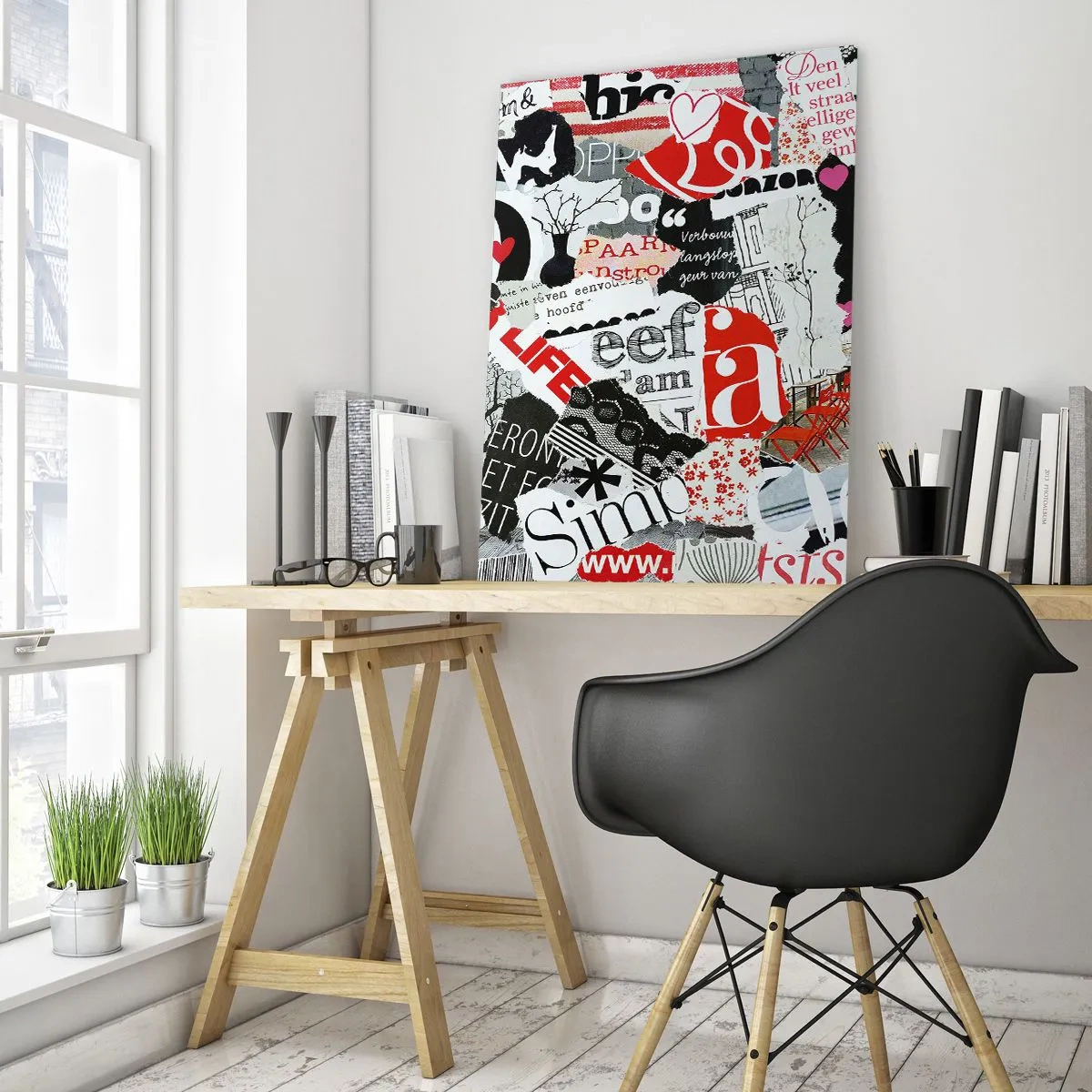 Glasbild - Bild auf glas - Eine bunte Collage mit Aufschriften, Herzen und Grafiken. - 80x120cm - Hipster-Collage - Moderne Wanddekoration für Wohnzimmer und Schlafzimmer ARTTOR