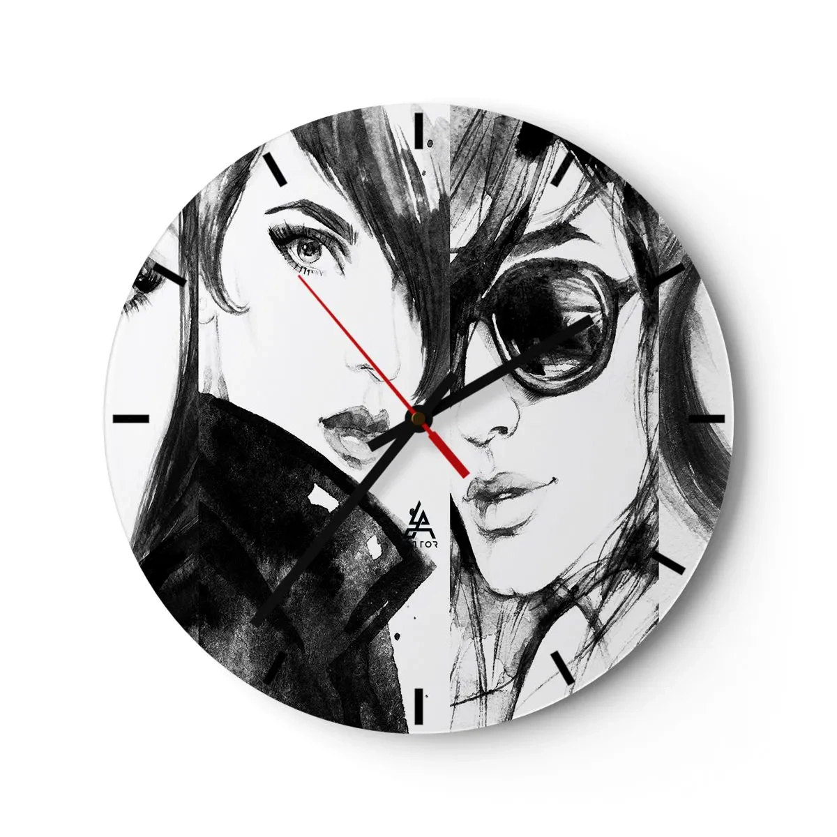 Wanduhr - Glasuhr - Zwei weibliche Silhouetten im skizzenhaften Stil - 30x30cm - Schönheit multipliziert - Moderne Wanddekoration für Wohnzimmer, Küche und Schlafzimmer ARTTOR