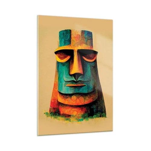 Glasbild - Bild auf glas - Ein farbenfrohes Porträt, inspiriert von einer Steinstatue auf beigem Hintergrund. - 50x70cm - Statuenhaft und sympathisch - Moderne Wanddekoration für Wohnzimmer und Schlafzimmer ARTTOR