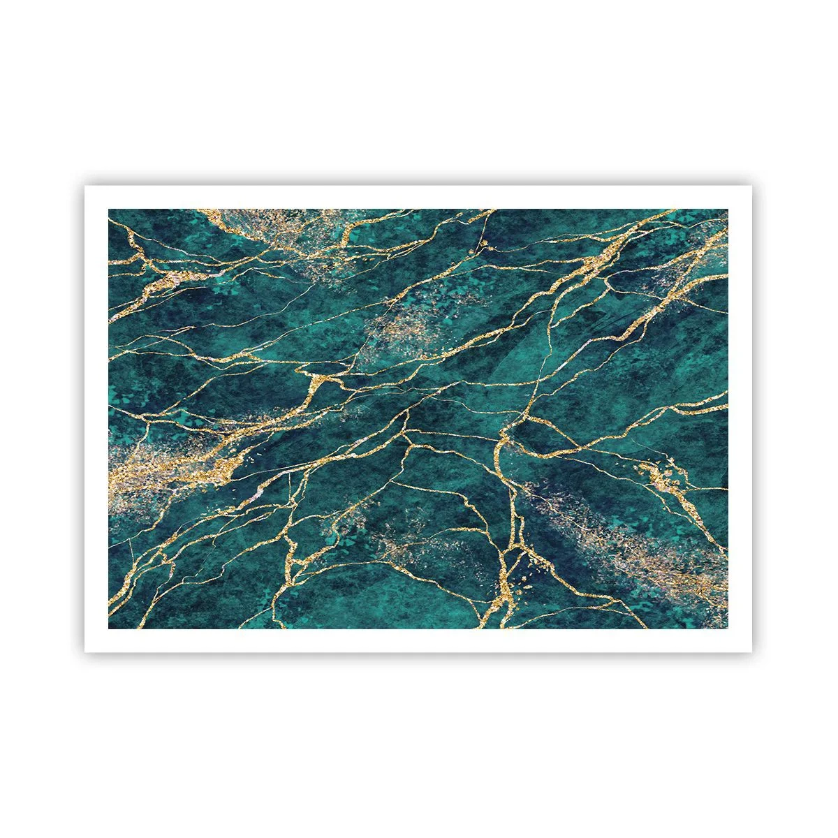 Poster - Strukturiertes Marmormuster in Türkis- und Goldtönen - 100x70cm - Goldmine - Moderne Wanddekoration für Wohnzimmer und Schlafzimmer ARTTOR