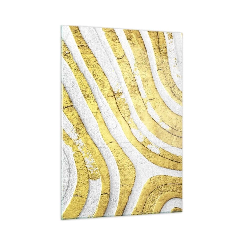 Glasbild - Bild auf glas - Abstrakte goldene und weiße Wellen mit einem Struktureffekt - 50x70cm - Komposition in Weiß und Gold - Moderne Wanddekoration für Wohnzimmer und Schlafzimmer ARTTOR