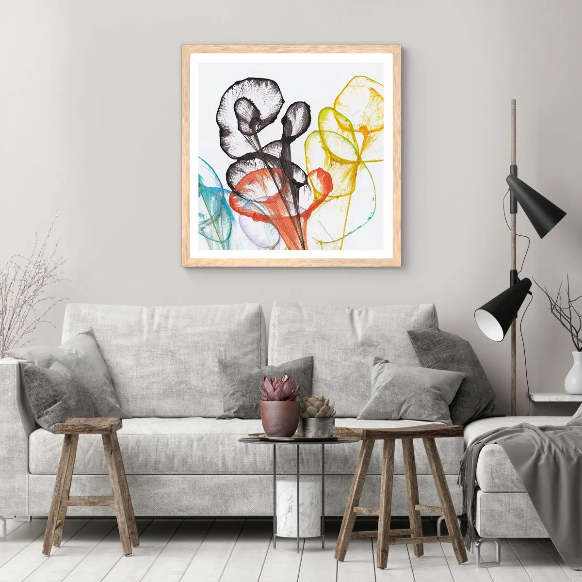 Poster in einem Rahmen aus heller Eiche - Blumen mit Seele - 50x50 cm