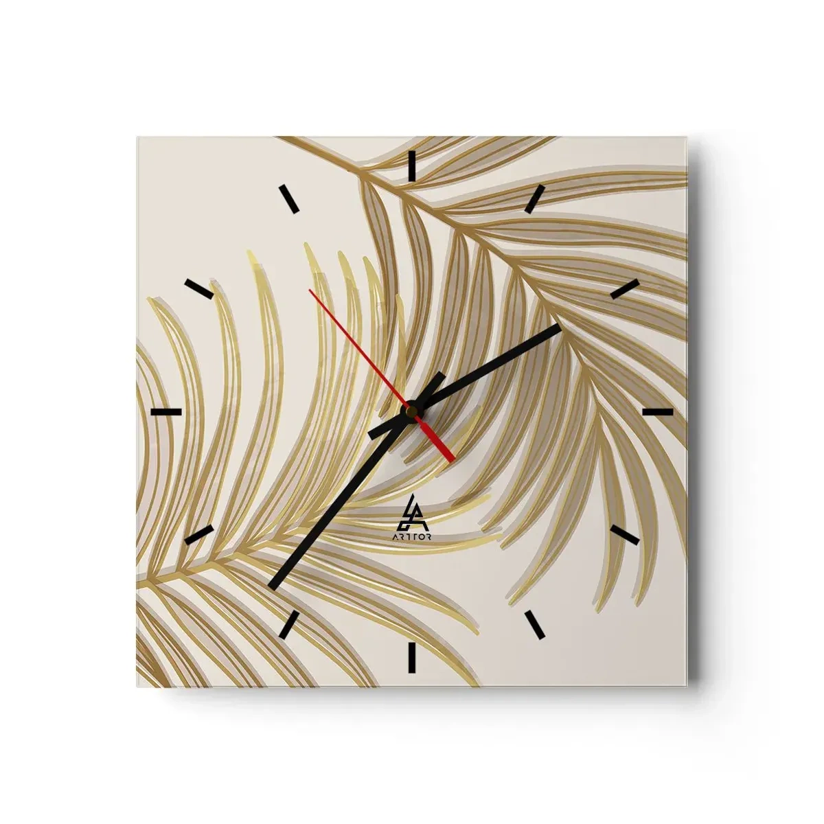 Wanduhr - Glasuhr - Goldene Palme! - 40x40 cm