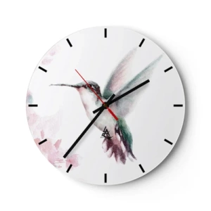 Wanduhr - Glasuhr - Ein zartes Aquarell eines Kolibris im Flug - 30x30cm - Im Flattern gehalten - Moderne Wanddekoration für Wohnzimmer, Küche und Schlafzimmer ARTTOR