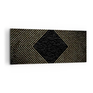Bild auf Leinwand - Leinwandbild - Schwarzer Hintergrund mit einem geometrischen Muster aus goldenen Linien - 120x50cm - Geometrie im glamourösen Stil - Moderne Wanddekoration für Wohnzimmer und Schlafzimmer ARTTOR