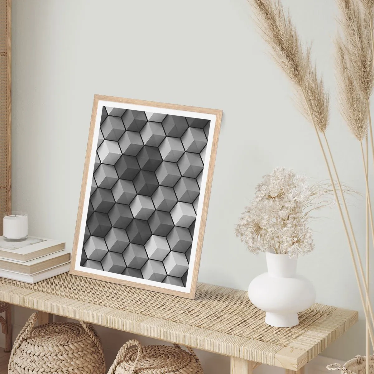 Poster in einem Rahmen aus heller Eiche - Kubistisches Puzzle - 70x100 cm