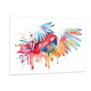 Glasbild - Bild auf glas - Bunter Aquarellpapagei mit ausgebreiteten Flügeln - 120x80cm - Bunte Papageien - Moderne Wanddekoration für Wohnzimmer und Schlafzimmer ARTTOR
