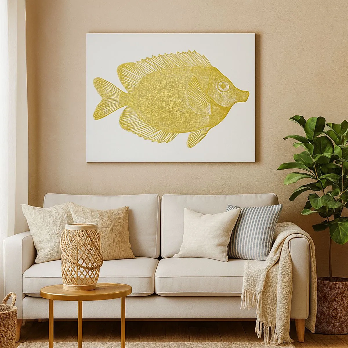 Bild auf Leinwand - Leinwandbild - Vintage Goldfisch auf hellem Hintergrund - 70x50cm - Fisch und das war’s - Moderne Wanddekoration für Wohnzimmer und Schlafzimmer ARTTOR