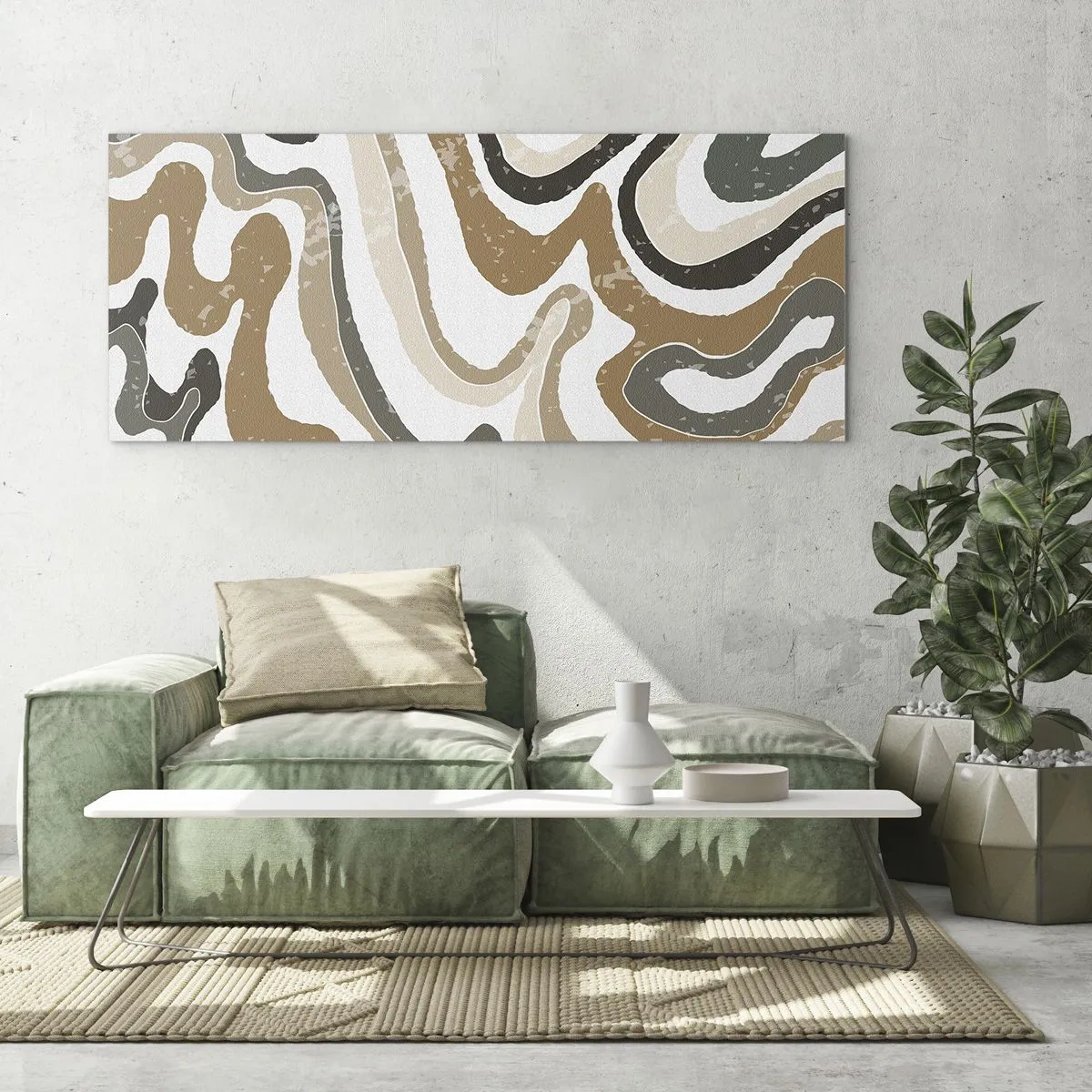 Glasbild - Bild auf glas - Erdige Muster in Braun- und Grüntönen - 140x50cm - Mäander in Erdfarben - Moderne Wanddekoration für Wohnzimmer und Schlafzimmer ARTTOR