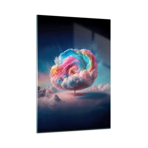 Glasbild - Bild auf glas - Eine fantasievolle Wolke in Pastellfarben, die an Zuckerwatte erinnert. - 50x70cm - Traum von einem Vergnügungspark - Moderne Wanddekoration für Wohnzimmer und Schlafzimmer ARTTOR