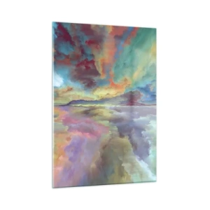 Glasbild - Bild auf glas - Bunte Wolken spiegeln sich im Wasser am Horizont - 50x70cm - Zwei Himmel - Moderne Wanddekoration für Wohnzimmer und Schlafzimmer ARTTOR