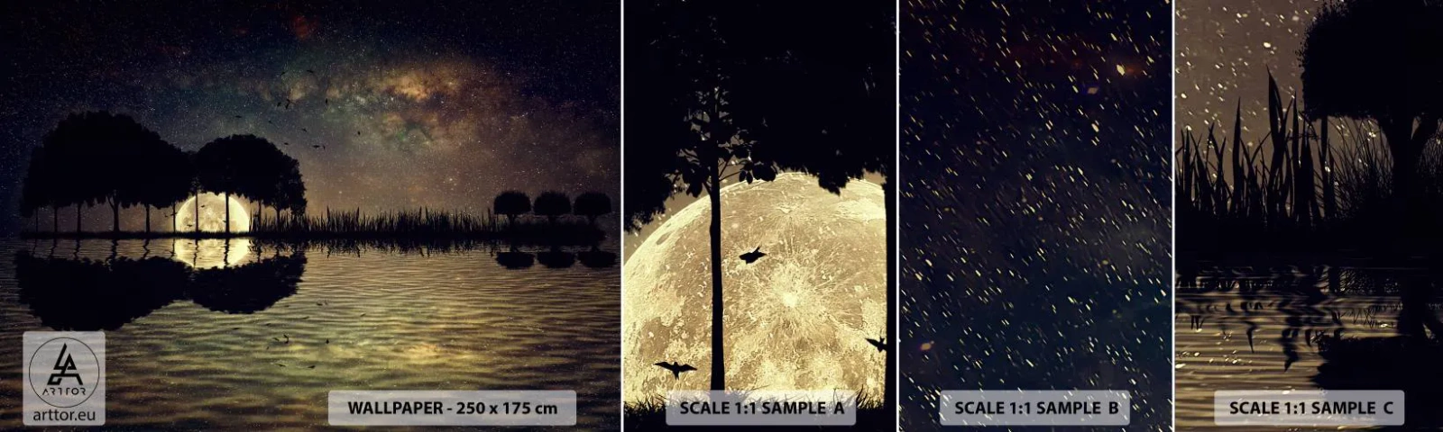 Fototapeten Muster Selbstklebend Deluxe Sticker - Nacht am Ende der Welt - Landschaft, See, Mond - 100x30 cm