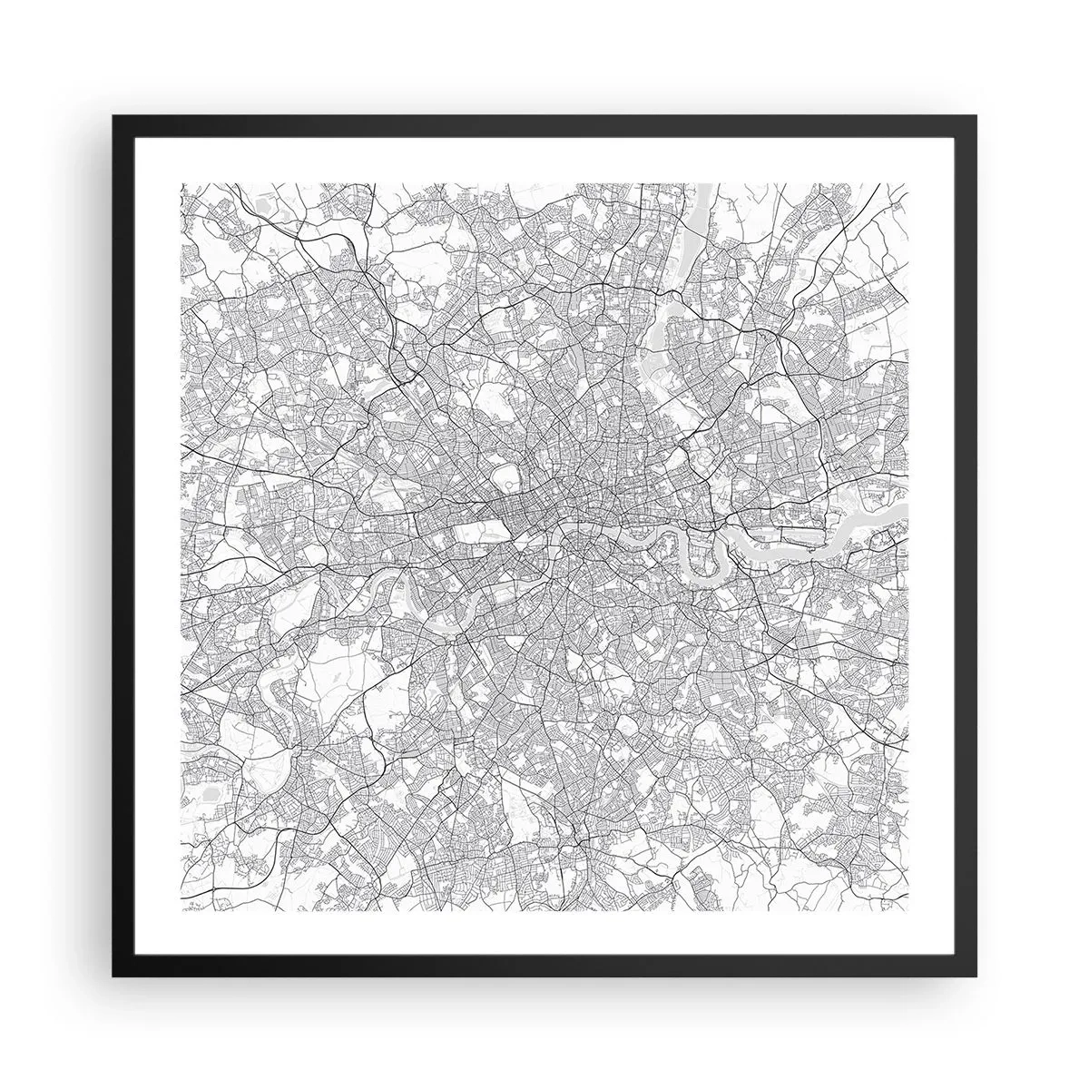 Poster in einem schwarzem Rahmen - Karte des Labyrinths von London - 60x60 cm