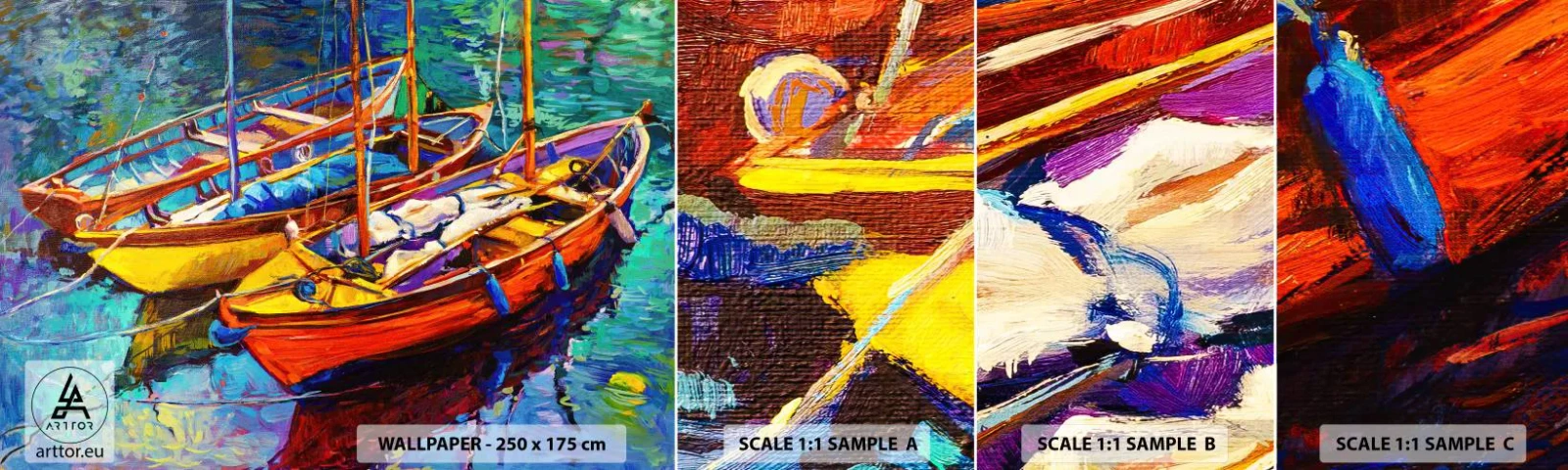 Fototapetenmuster Standard Eco - Auf Wasser dick mit Farben - Łódź, Segelboot, Meer - 100x30 cm