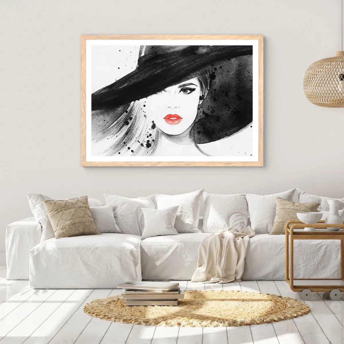 Poster in einem Rahmen aus heller Eiche - Frau in schwarz - 50x40 cm