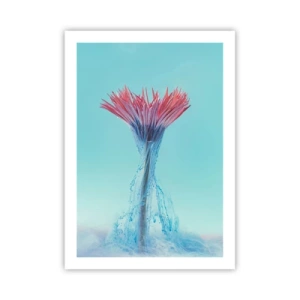 Poster - Eine Blume, umgeben von bunten Strömen auf einem pastellfarbenen Hintergrund - 50x70cm - In einer belebenden Umarmung - Moderne Wanddekoration für Wohnzimmer und Schlafzimmer ARTTOR