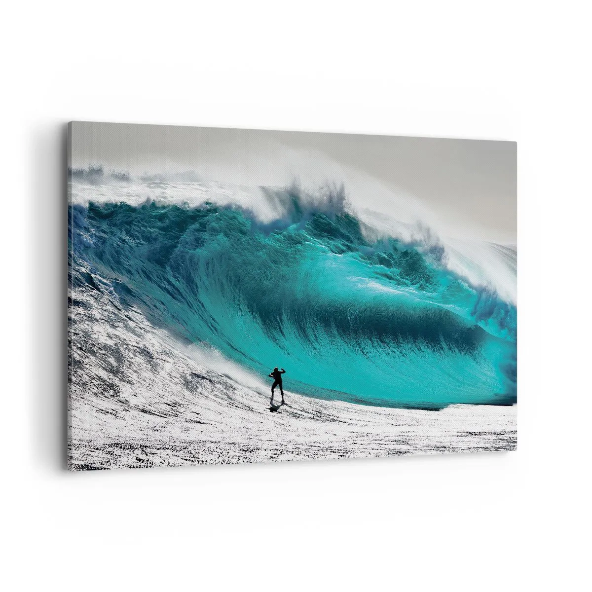 Bild auf Leinwand - Leinwandbild - Surfer vor einer riesigen Welle - 100x70cm - Herausforderung angenommen - Moderne Wanddekoration für Wohnzimmer und Schlafzimmer ARTTOR