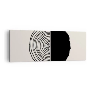 Bild auf Leinwand - Leinwandbild - Ein abstraktes Schwarz-Weiß-Motiv, inspiriert von einem Holzquerschnitt mit geometrischer Unterteilung. - 140x50cm - Halb und halb - Moderne Wanddekoration für Wohnzimmer und Schlafzimmer ARTTOR