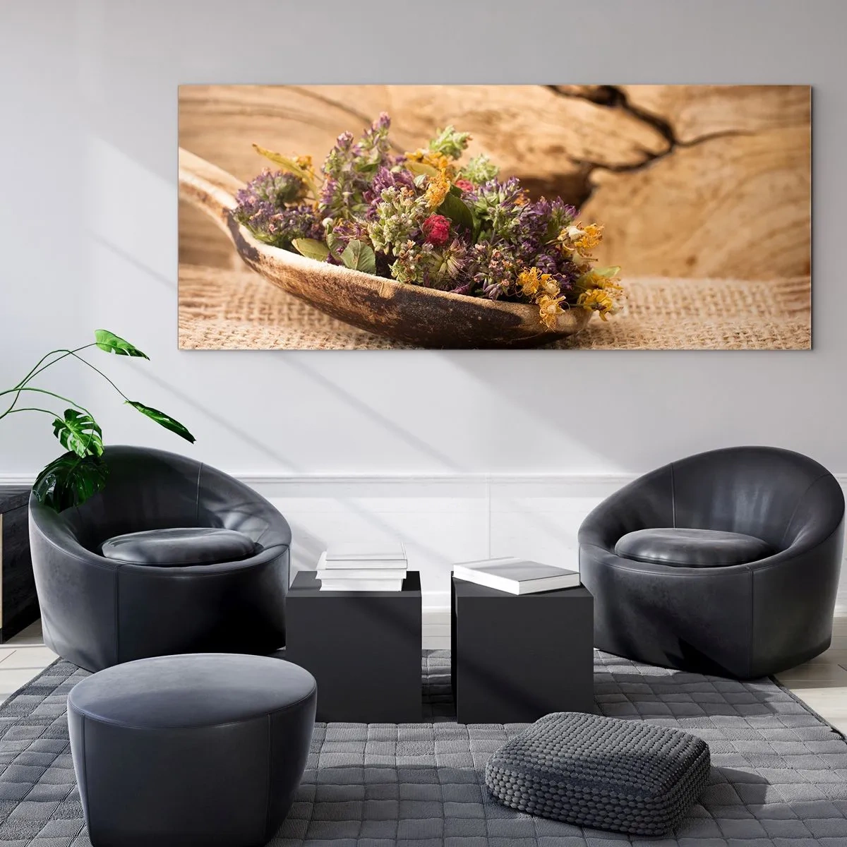 Glasbild - Bild auf glas - Bunte Blumen und duftende Kräuter - 90x30 cm