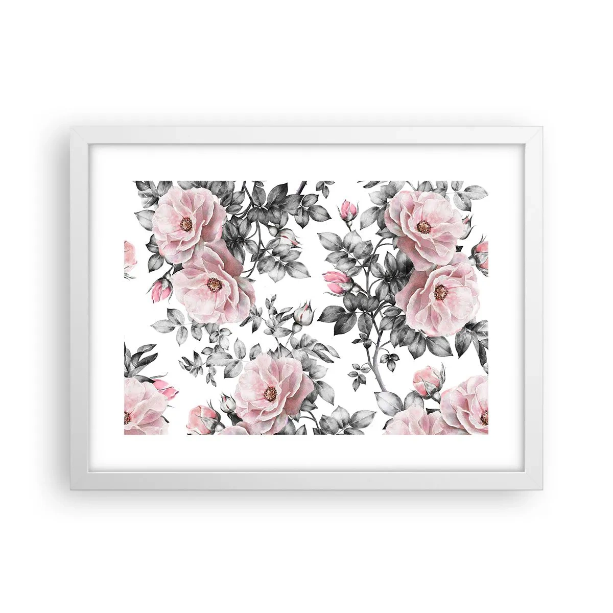 Poster in einem weißen Rahmen - Verliere dich in den Blüten der Rosen - 40x30 cm