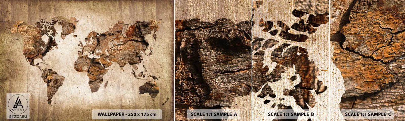 Fototapetenmuster Standard Eco - Entdeckung der Welt - Weltkarte, Kontinente, Reisen - 100x30 cm