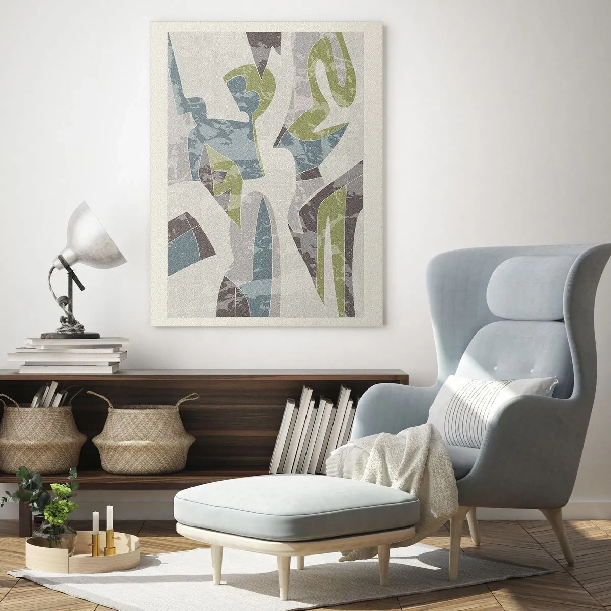 Glasbild - Bild auf glas - Geometrische Komposition in Grün und Grau - 50x70cm - Komposition hinter dem Glas - Moderne Wanddekoration für Wohnzimmer und Schlafzimmer ARTTOR