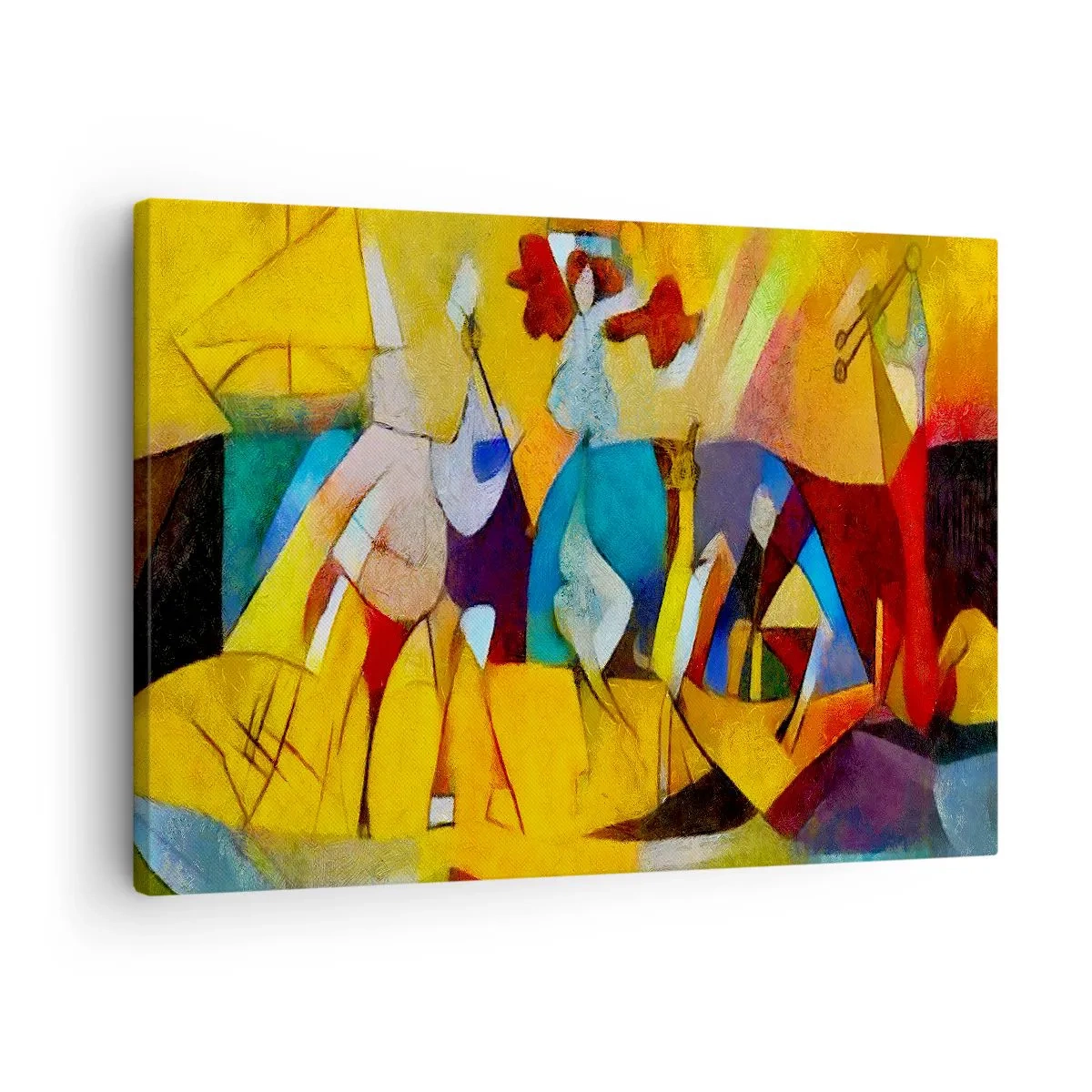 Bild auf Leinwand - Leinwandbild - Eine farbenfrohe Abstraktion, die Figuren in geometrischer Form darstellt - 70x50cm - Sonne - Leben - Freude - Moderne Wanddekoration für Wohnzimmer und Schlafzimmer ARTTOR