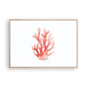 Poster in einem Rahmen aus heller Eiche - Korallenfarbene Koralle - 100x70 cm