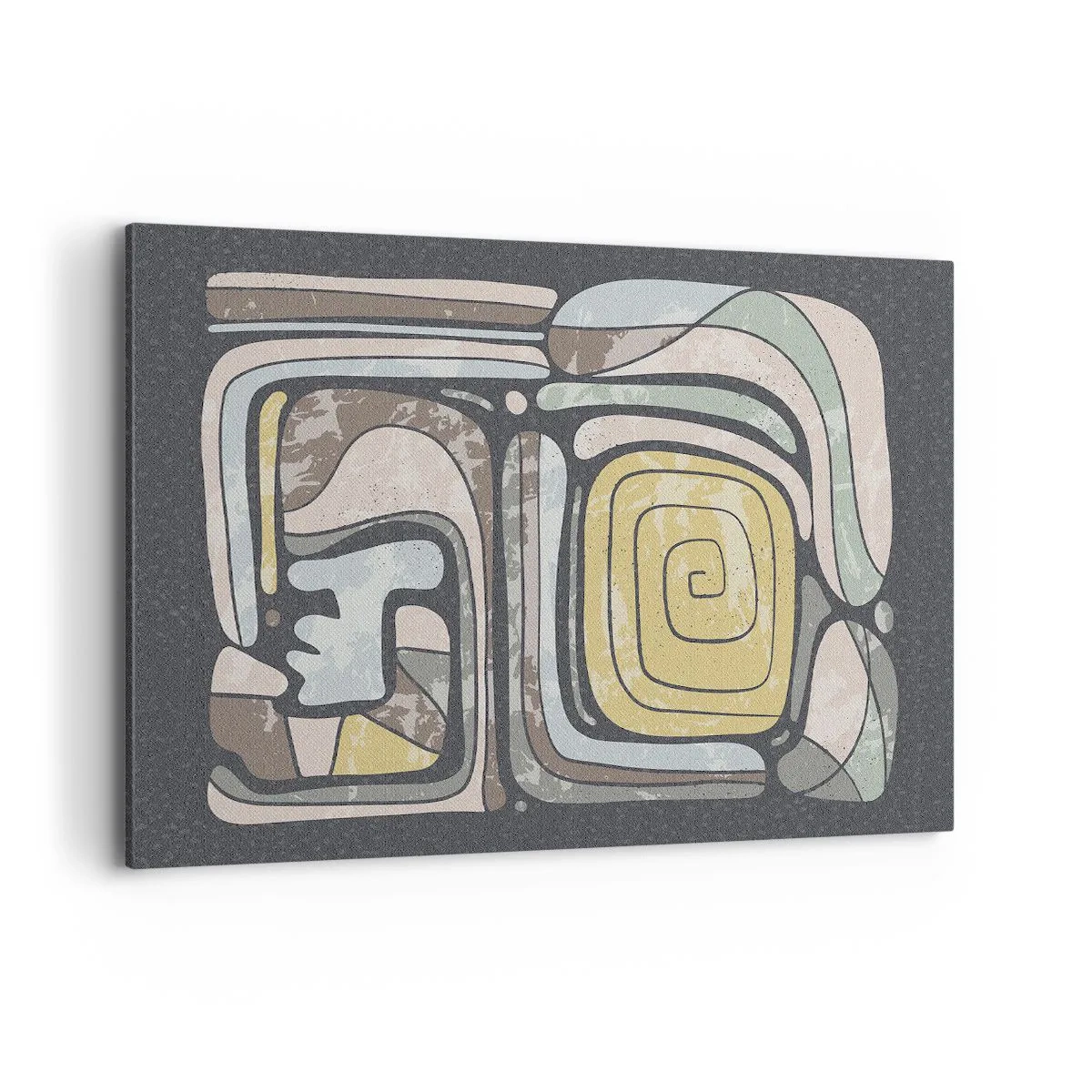 Bild auf Leinwand - Leinwandbild - Präkolumbianische Muster in Pastellfarben auf dunklem Hintergrund - 120x80cm - Abstraktion im präkolumbianischen Geist - Moderne Wanddekoration für Wohnzimmer und Schlafzimmer ARTTOR