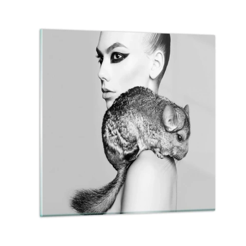 Glasbild - Bild auf glas - Dame mit einem Chinchilla - 40x40 cm
