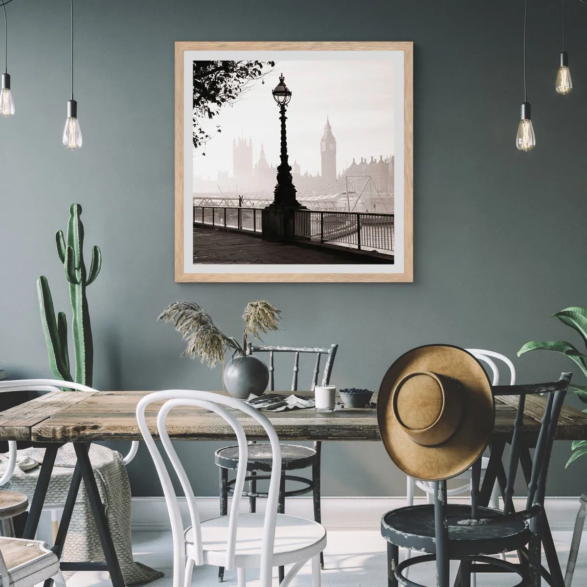 Poster in einem Rahmen aus heller Eiche - Londoner Morgen - 60x60 cm