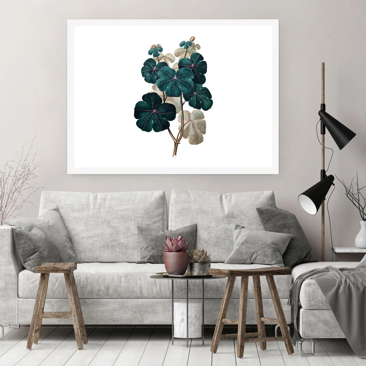 Poster - Botanische Illustration mit Blättern in Grün- und Beigetönen - 100x70cm - Aus dem alten Herbarium - Moderne Wanddekoration für Wohnzimmer und Schlafzimmer ARTTOR