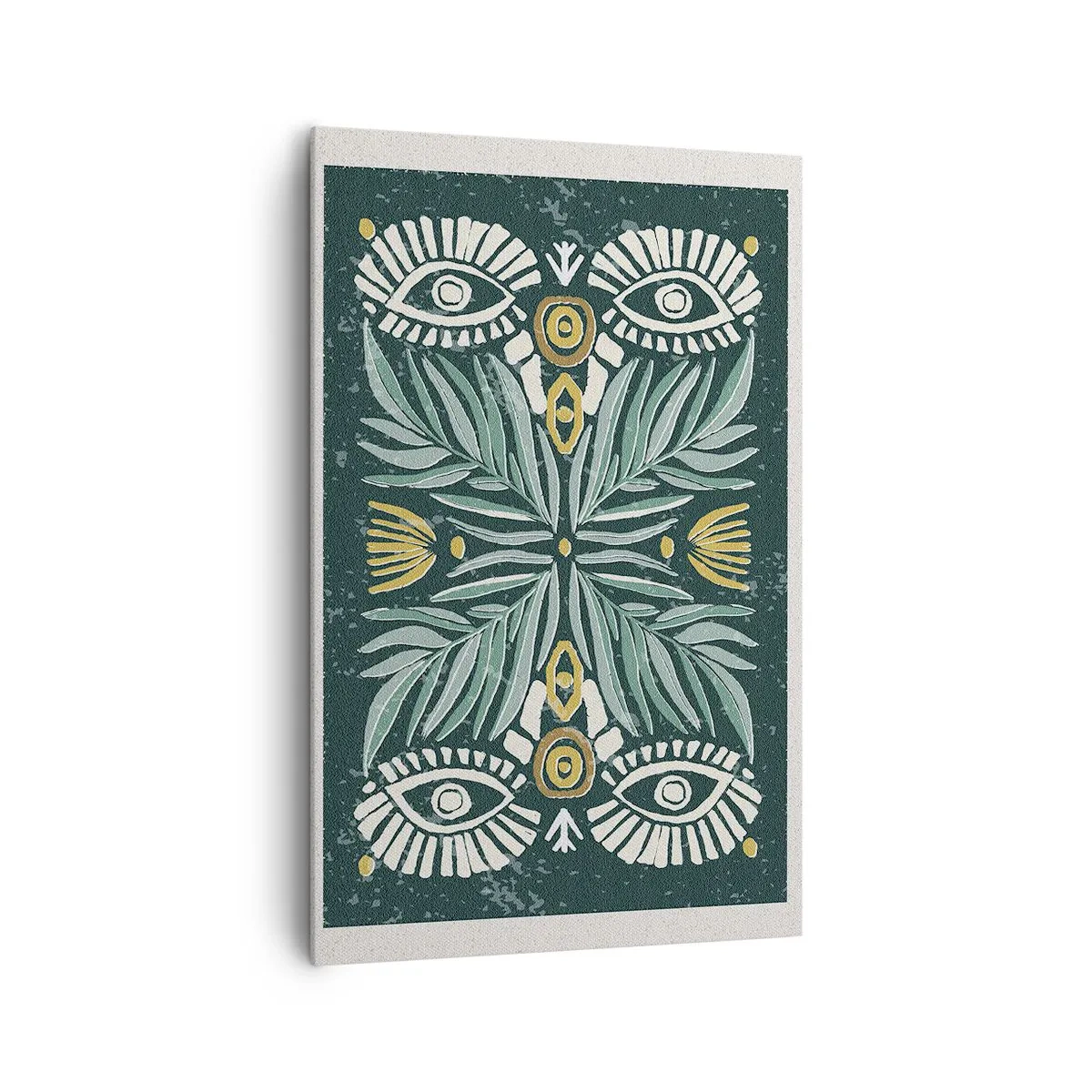 Bild auf Leinwand - Leinwandbild - Symmetrisches Pflanzenmuster auf grünem Hintergrund - 80x120cm - Wie ein Volksausschnitt - Moderne Wanddekoration für Wohnzimmer und Schlafzimmer ARTTOR