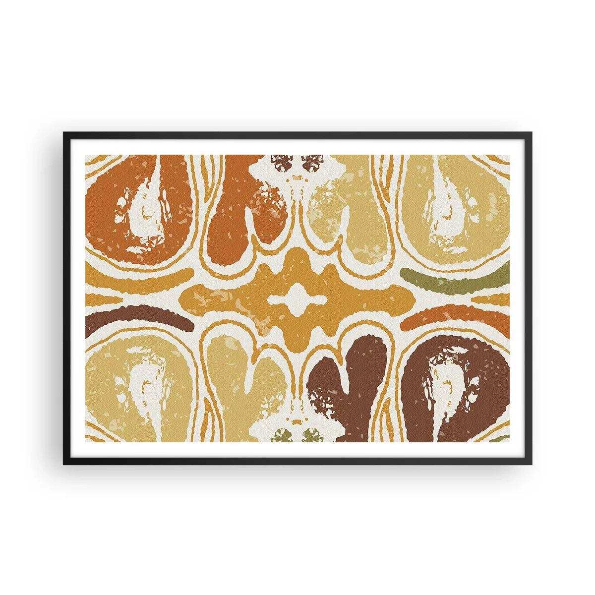 Poster in einem schwarzem Rahmen - Warme abstrakte Muster in Gelb- und Brauntönen - 100x70cm - Sentimentale Abstraktion - Moderne Wanddekoration für Wohnzimmer und Schlafzimmer ARTTOR