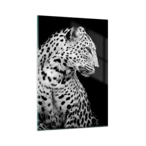 Glasbild - Bild auf glas - Schwarz-Weiß-Bild eines Leoparden auf schwarzem Hintergrund - 80x120cm - Rechtes Profil perfekt! - Moderne Wanddekoration für Wohnzimmer und Schlafzimmer ARTTOR