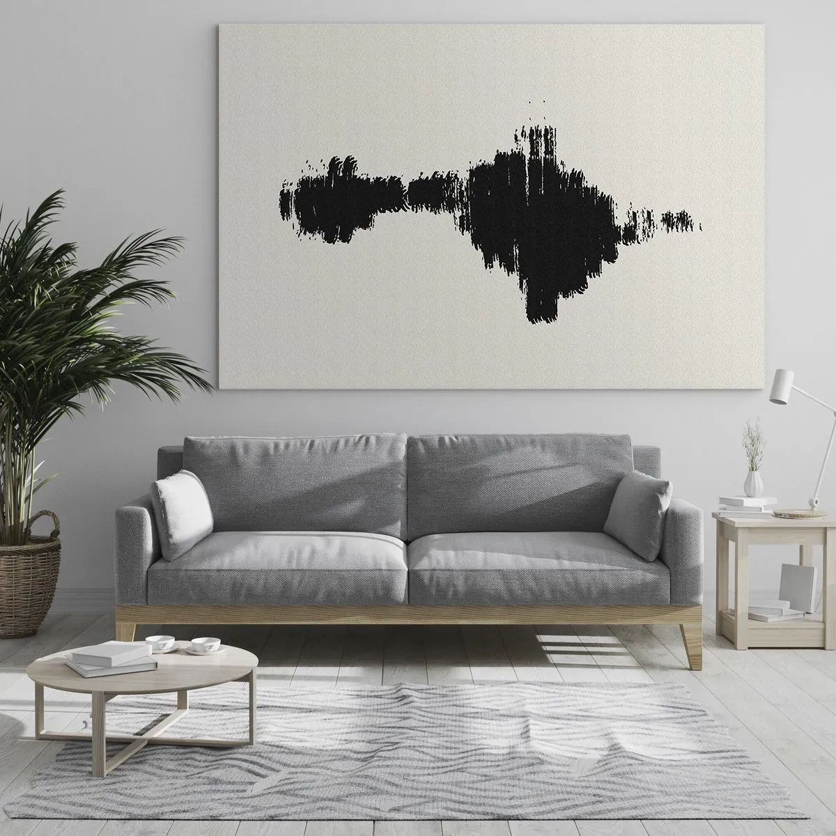 Glasbild - Bild auf glas - Ein minimalistisches Muster aus schwarzen Strichen auf hellem Hintergrund - 120x80cm - Schwingungen der Fantasie - Moderne Wanddekoration für Wohnzimmer und Schlafzimmer ARTTOR