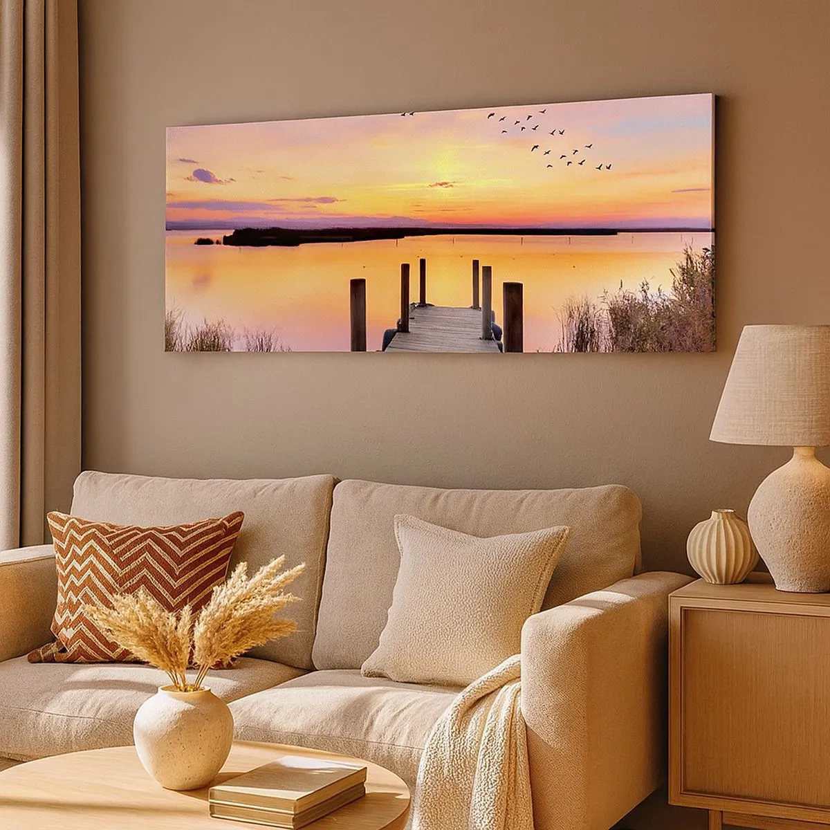 Bild auf Leinwand - Leinwandbild - Violette stille Morgendämmerung - 100x40 cm
