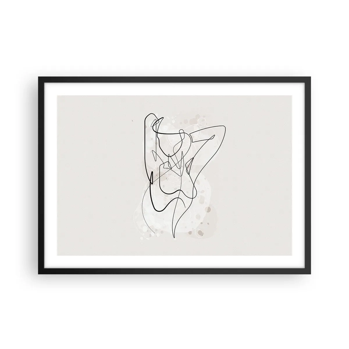 Poster in einem schwarzem Rahmen - Abstrakte Linienkunstfigur auf hellem Hintergrund - 70x50cm - Die Kunst der Verführung - Moderne Wanddekoration für Wohnzimmer und Schlafzimmer ARTTOR