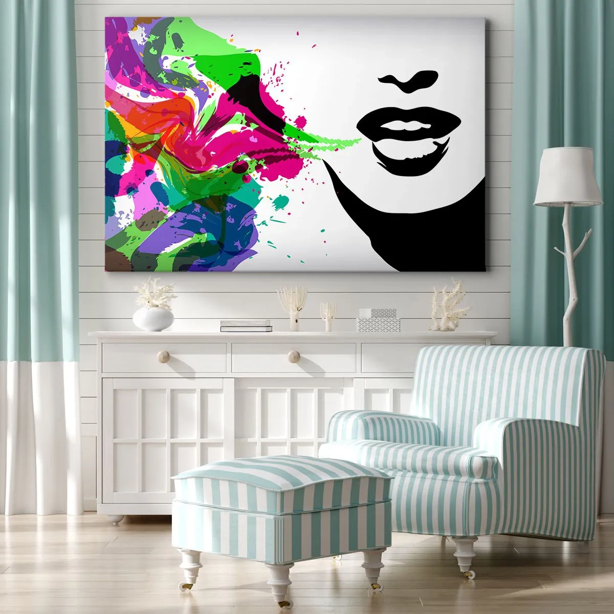 Bild auf Leinwand - Leinwandbild - Farbenfrohes abstraktes Porträt mit dynamischen Formen - 120x80cm - Eine Geschichte in den Farben des Regenbogens - Moderne Wanddekoration für Wohnzimmer und Schlafzimmer ARTTOR