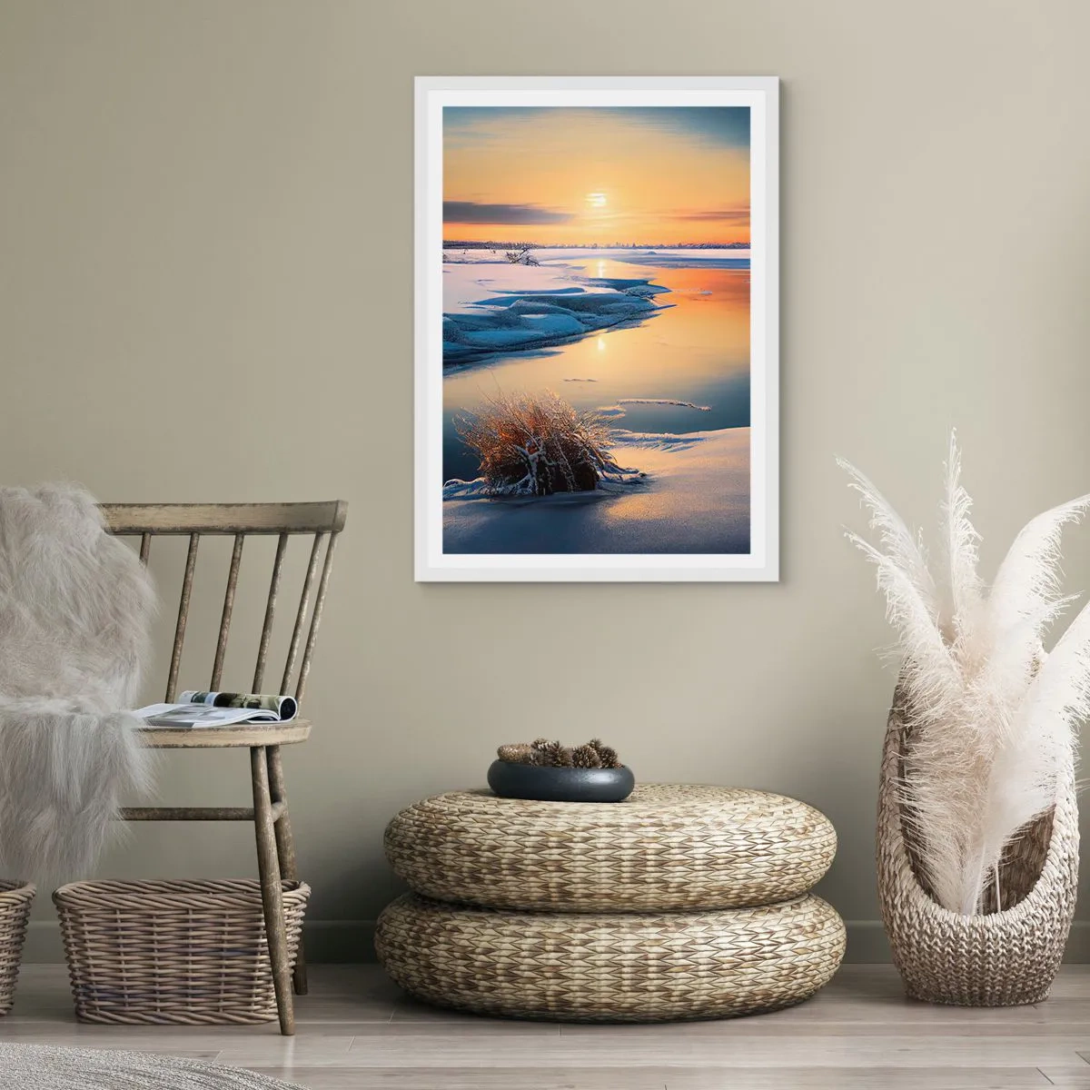 Poster in einem weißen Rahmen - Wintersonnenuntergang - 50x70 cm