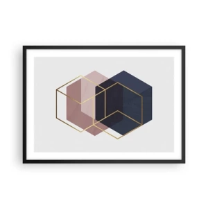 Poster in einem schwarzem Rahmen - Geometrische Formen in goldenen Linien auf pastellfarbenem Hintergrund - 70x50cm - Die Kraft der Einfachheit - Moderne Wanddekoration für Wohnzimmer und Schlafzimmer ARTTOR