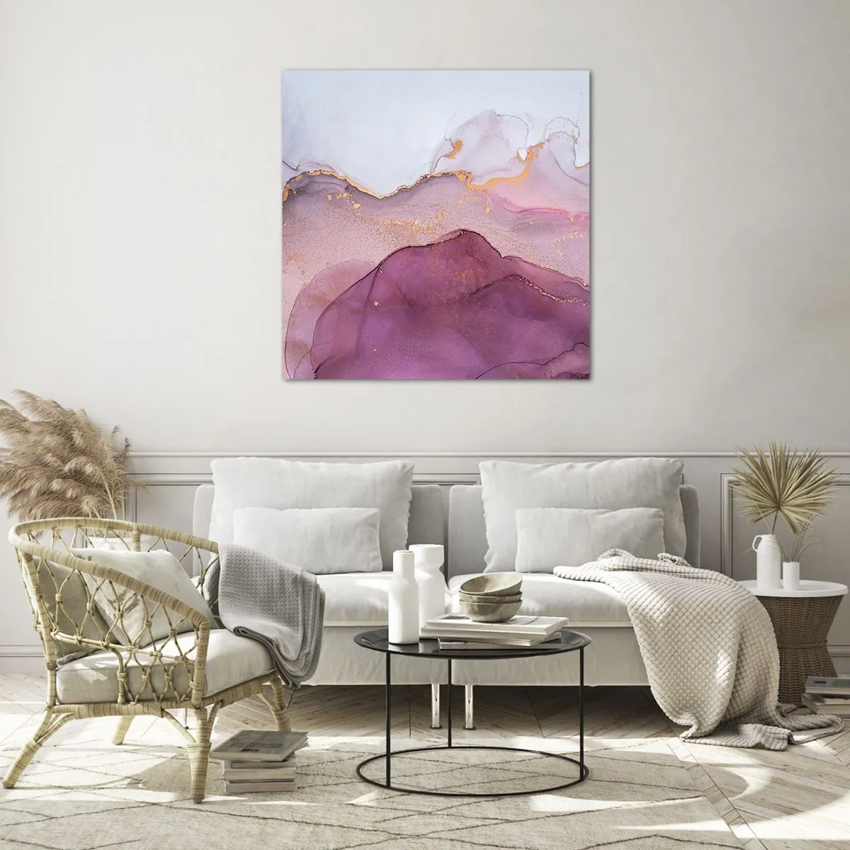 Glasbild - Bild auf glas - Violett und lila Wellen - 60x60 cm