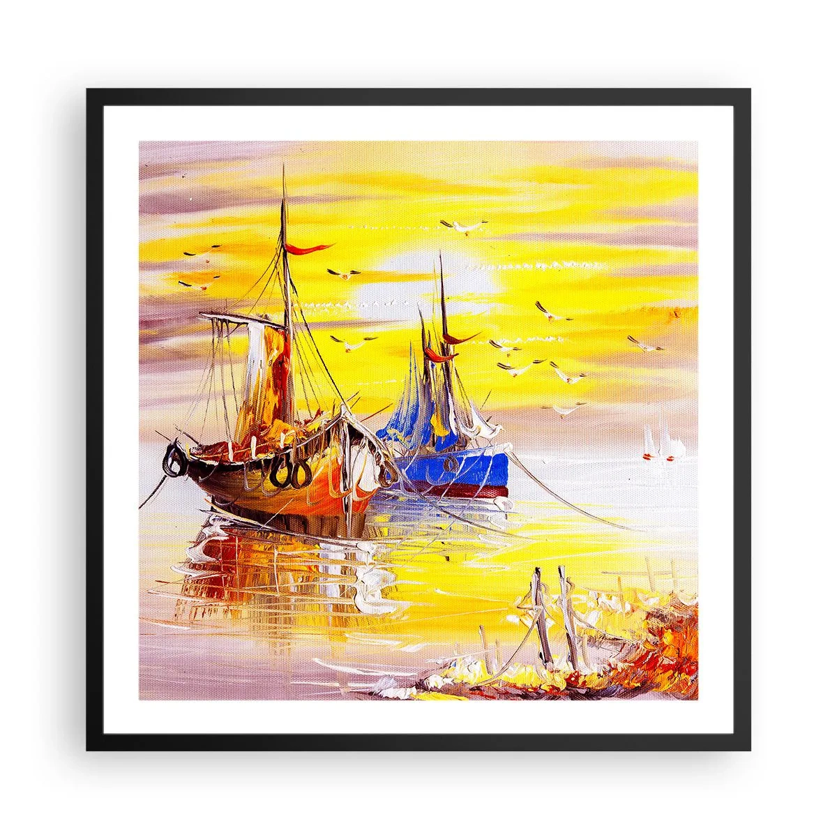 Poster in einem schwarzem Rahmen - Eine wohlverdiente Pause im Hafen - 60x60 cm