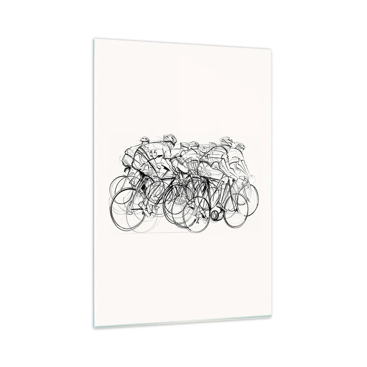 Glasbild - Bild auf glas - Eine Gruppe von Radfahrern in Bewegung im minimalistischen Stil - 80x120cm - Gemeinsam als Team - Moderne Wanddekoration für Wohnzimmer und Schlafzimmer ARTTOR