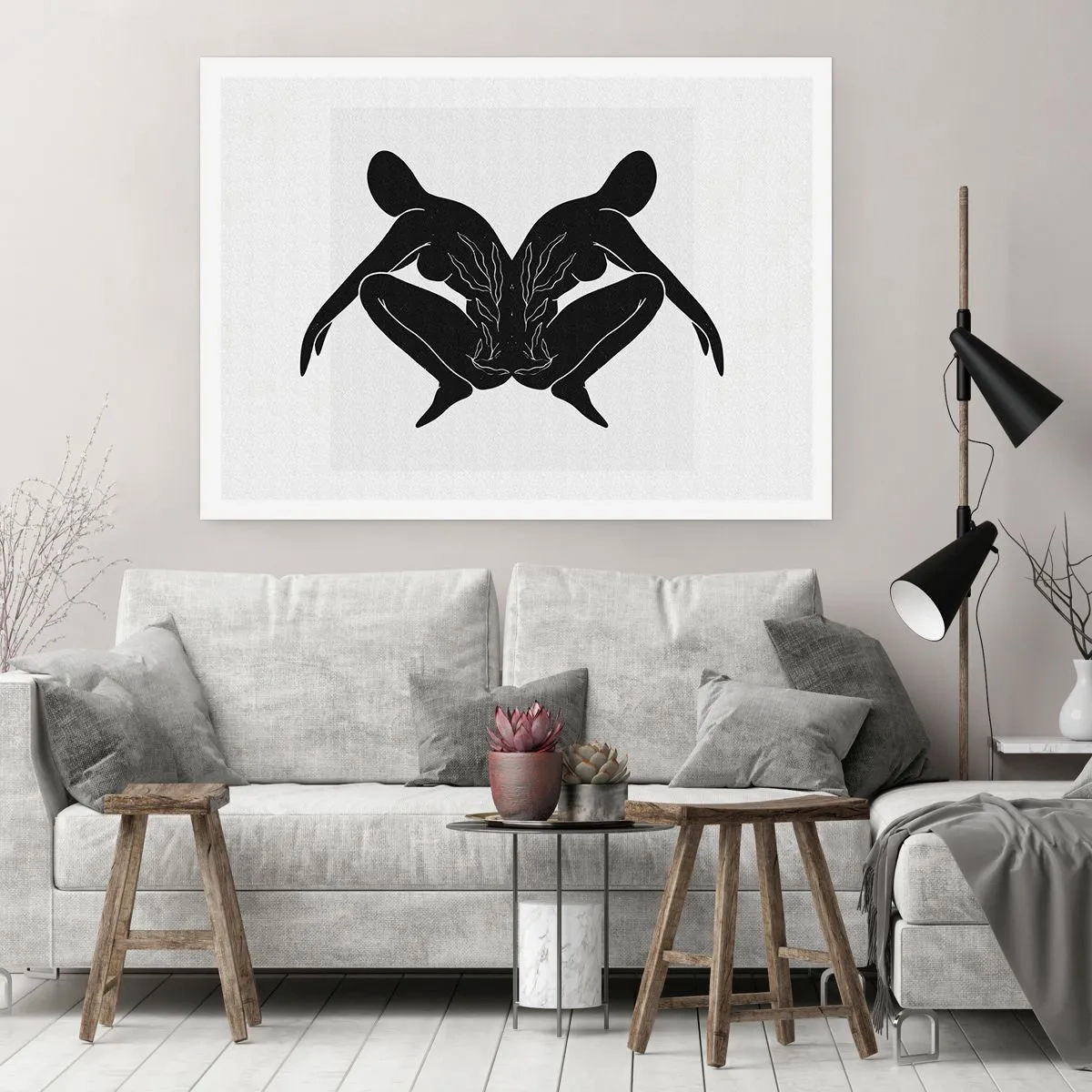 Poster - Schwarze Silhouetten in symmetrischer Position auf weißem Hintergrund - 100x70cm - Gemeinsame Seele - Moderne Wanddekoration für Wohnzimmer und Schlafzimmer ARTTOR