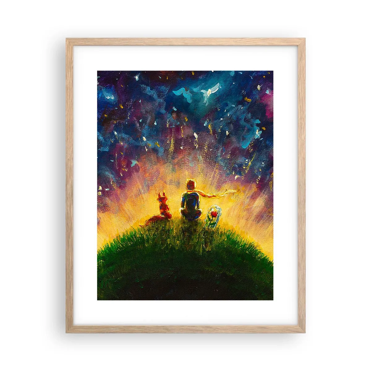Poster in einem Rahmen aus heller Eiche - Liebe und Freundschaft - die ganze Welt - 40x50 cm