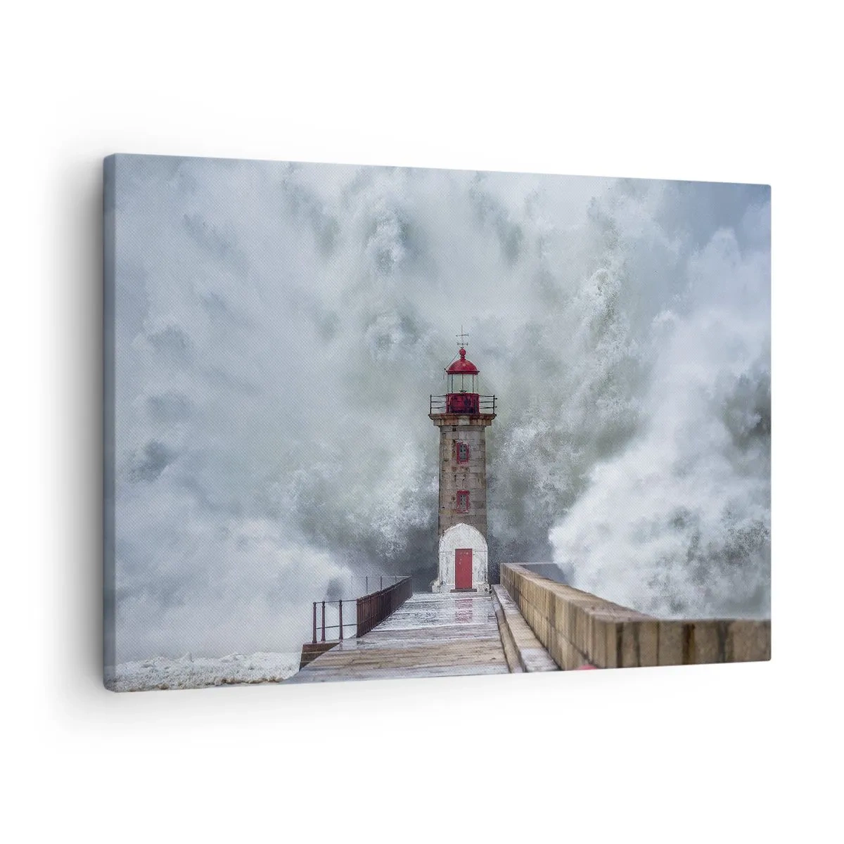 Bild auf Leinwand - Leinwandbild - Ein Leuchtturm, umgeben von rauen Wellen - 70x50cm - Das Rauschen des Wassers, der Lärm wird wehen - Moderne Wanddekoration für Wohnzimmer und Schlafzimmer ARTTOR